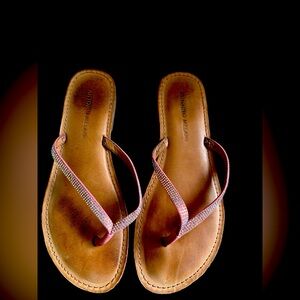 UGC- Women’s Antonio Melani Leather Flip-Flops with Pink and Crystal Straps